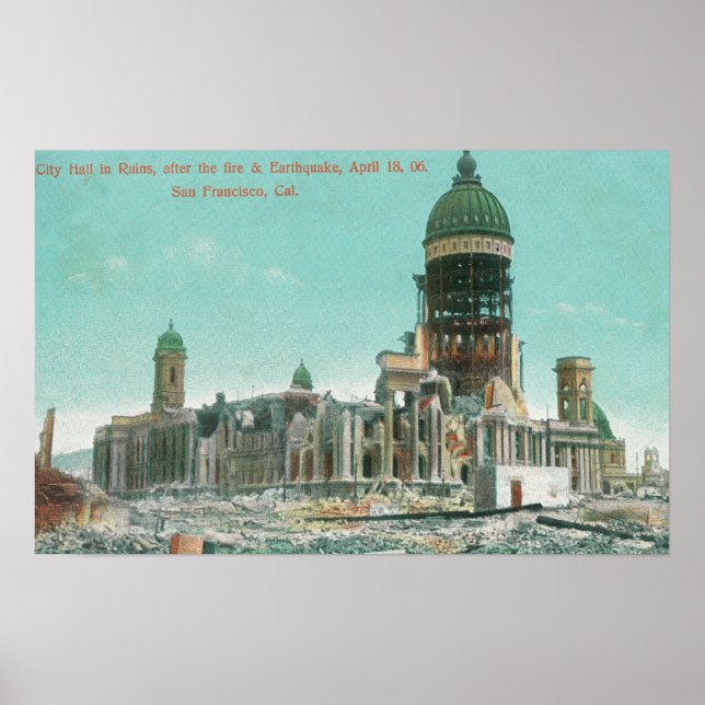 Poster Prefeitura em Ruínas após o incêndio em 1906 (Frente)