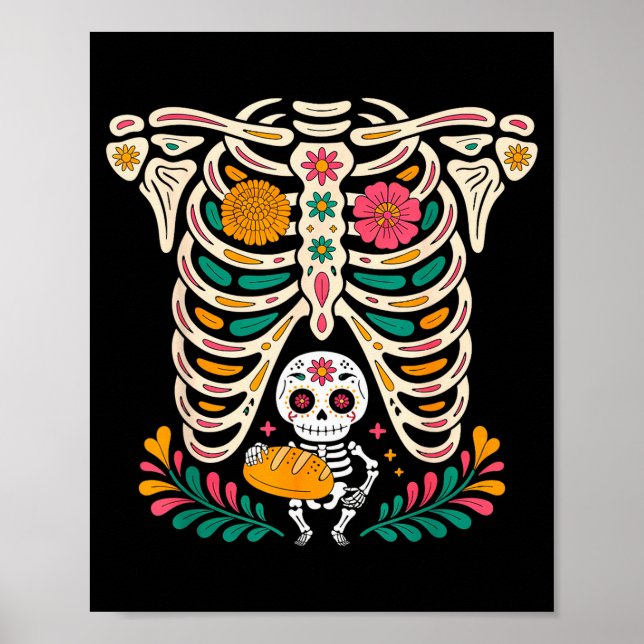 Poster Pregnancy Skeleton Dia De Los Muertos Mexican Bell (Frente)