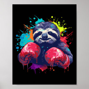 Poster Preguiça Boxeadora Com Luvas de Boxe Kickboxing En