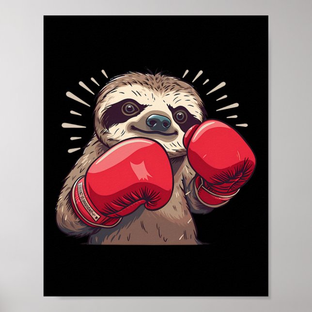 Poster Preguiça de Boxe Com Luvas de Boxe Kickboxing Engr (Frente)