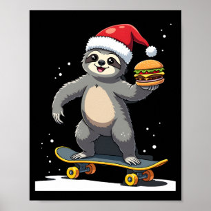Poster PREGUIÇA DE NATAL Preguiça de skate engraçado de N