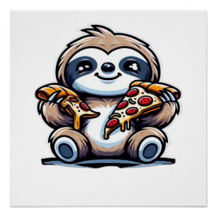 Póster Preguiça engraçada comendo Pizza, Amante de Animai