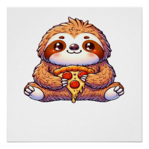Póster Preguiça engraçada comendo Pizza, Camiseta Clássic