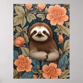 Poster Preguiça Fofa Elegante Floral Inspirada em William