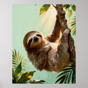 Poster Preguiça Fofo Tropical Vibes de Animais da Selva R