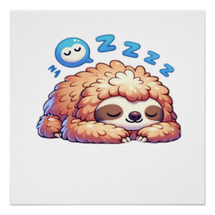 Póster Preguiça Sonolenta Kawaii Dormindo Zzz Animal Preg