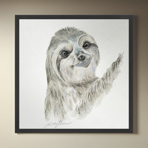 Poster Preguiça Sorridente em Aquarela
