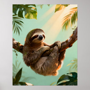 Poster Preguiça Tropical Fofa Relaxando Vibes de Animal d