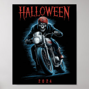 Poster Preguiçoso Do Esqueleto Biker Na Spoo De Halloween