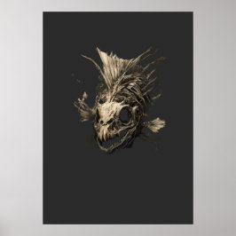 Poster Prehistoric Fish Skull Grunge Dark Art