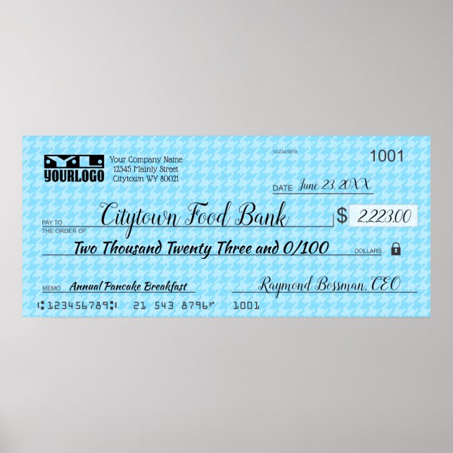 Poster Prêmio de bônus de caridade de cheque de apresenta (Frente)