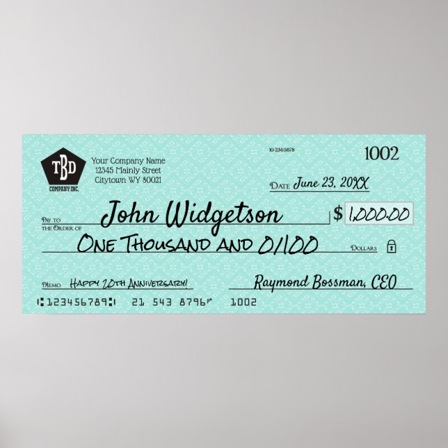 Poster Prêmio de bônus de caridade de cheque de apresenta (Frente)