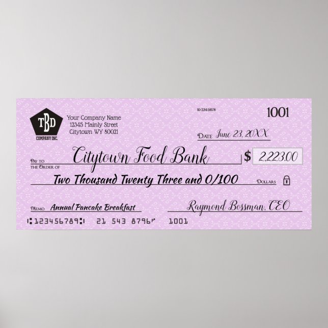 Poster Prêmio de bônus de caridade de cheque de apresenta (Frente)