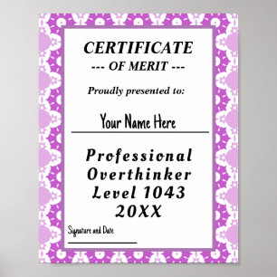 Poster Prêmio de certificado de overpensador profissional
