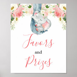 Poster Prêmio de elefante de menina rosa-pincelada