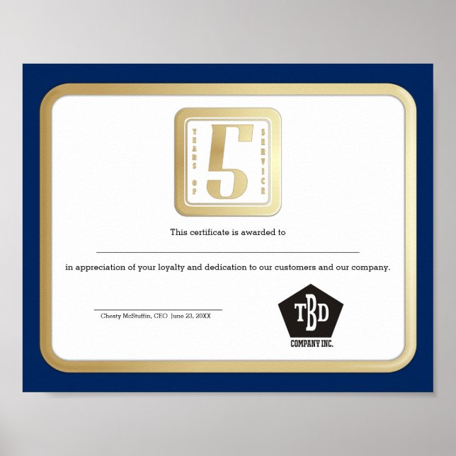 Póster Prêmio de serviço de cinco anos do funcionário em  (Frente)