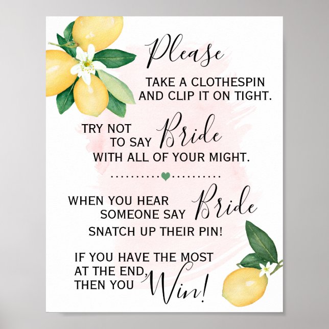 Poster Prendedor de Roupas Jogo para Chá de Noiva Limões  (Frente)