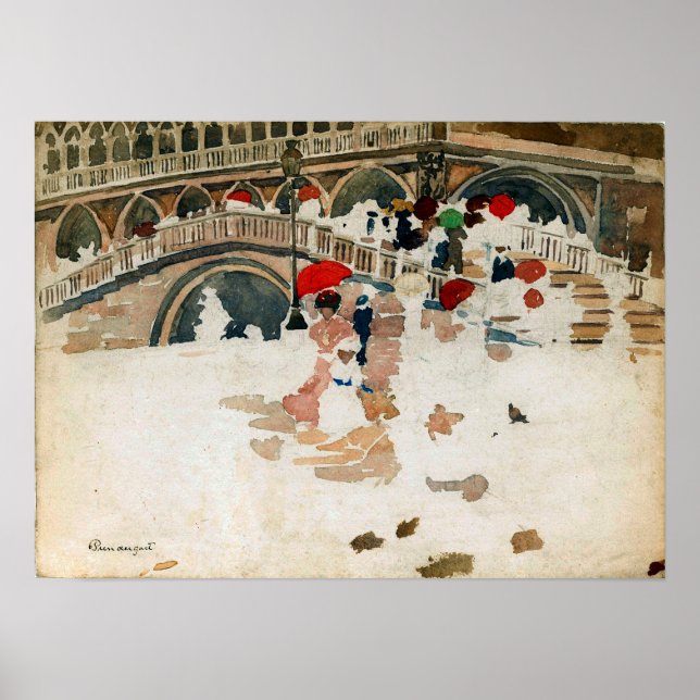 Poster Prendergast - Guarda-chuvas Na Veneza Chuva (Frente)