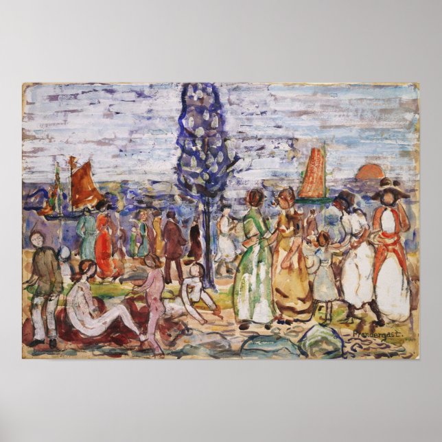 Poster Prendergast - Praia com Árvore Azul (Frente)