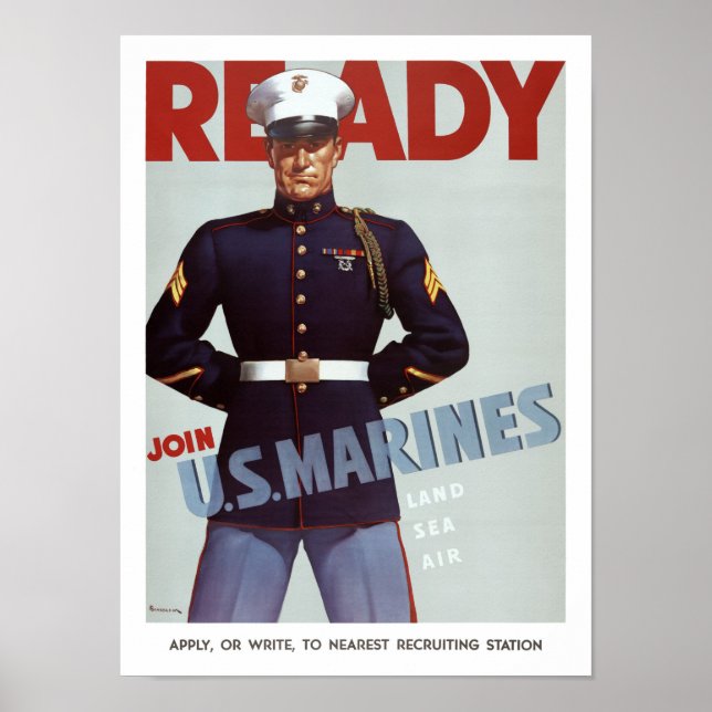 Póster Prepare-se para entrar nos EUA Marines Vintage Pos (Frente)