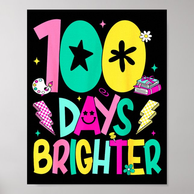 Poster Preppy 100 Days Brighter Happy 100th Day Of School (Frente)