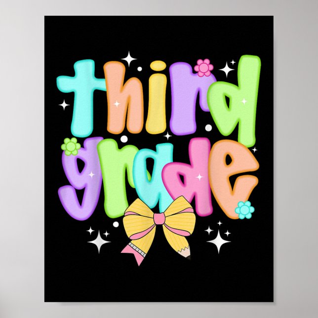 Poster Preppy 3rd Grade Teacher Team Bow Back To School G (Frente)