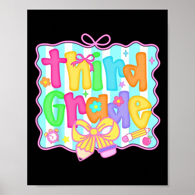 Poster Preppy Back To School 3rd Grade Coquette Bow Girls (Frente)