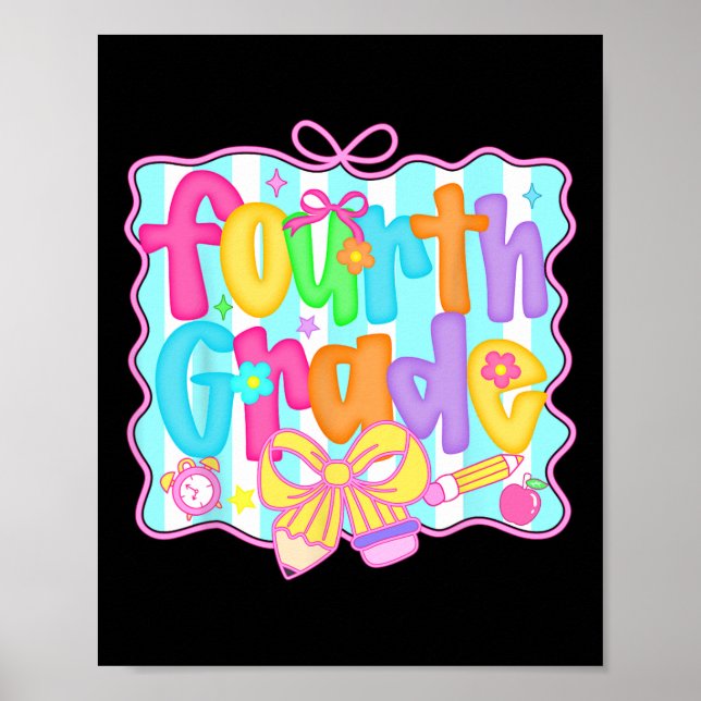 Poster Preppy Back To School 4th Grade Coquette Bow Girls (Frente)