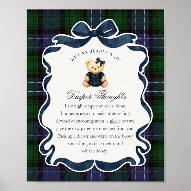 Poster Preppy Coquette Bow Bear Plaid Diaper Thoughts (Frente)