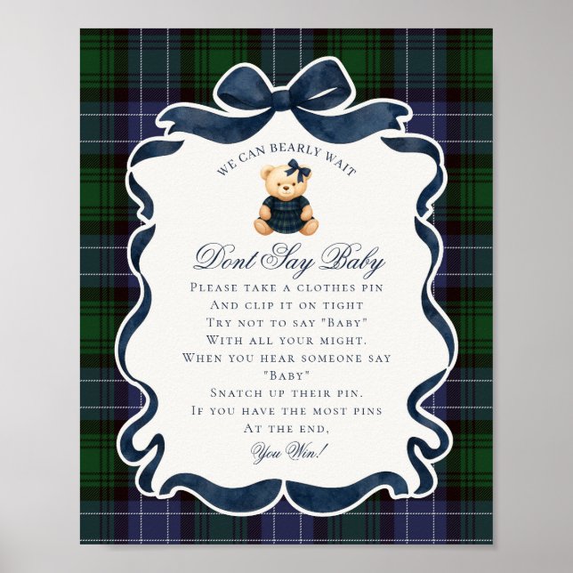 Poster Preppy Coquette Bow Bear Tartan Dont Say Baby Game (Frente)