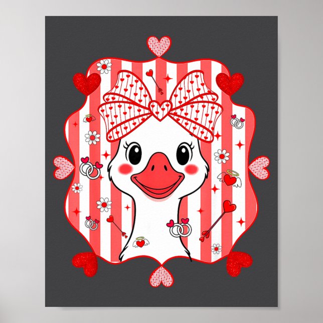 Poster Preppy Cute Goose Coquette Bow Valentine's Day Wom (Frente)