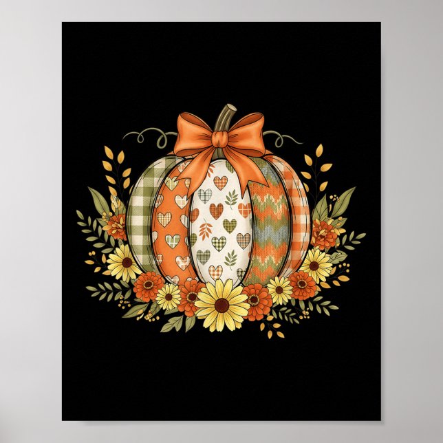 Poster Preppy Floral Fall Pumpkin Lace Coquette Bow Hallo (Frente)