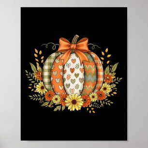 Poster Préppy Floral Outono Abóbora Renda Coquette Laço H