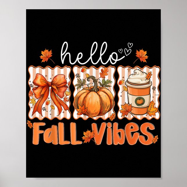 Poster Preppy Hello Fall Vibes Coquette Latte Pumpkin Tha (Frente)