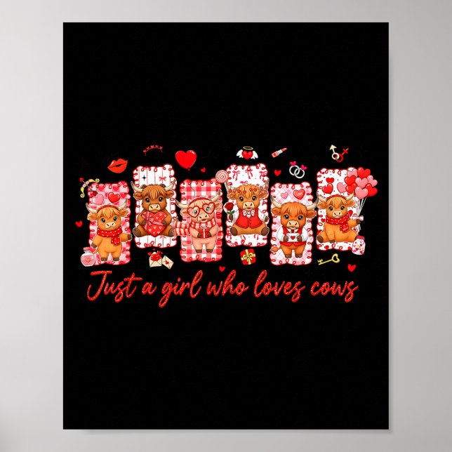 Poster Preppy Just A Girl Who Loves Cows Valentines Day A (Frente)