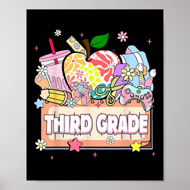 Poster Preppy Kids Third Grade Grad 2025 Preschool 3rd Gr (Frente)