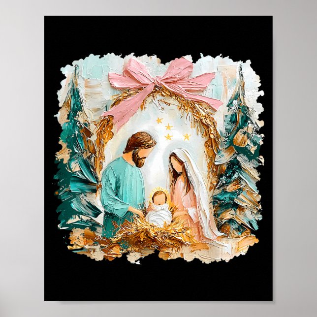 Poster Preppy Painted Christian Nativity Scene God Faith  (Frente)