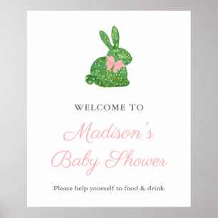 Poster Preppy Pink And Green Rabbit Baby Shower Welcome