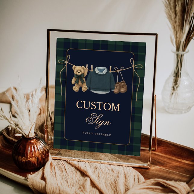 Poster Preppy Polo Teddy Bear Baby Shower Editable Table  (Criador carregado)