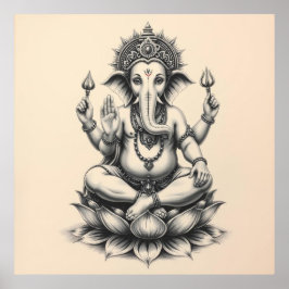 Poster Presença divina: Arte a carvão Ganesha