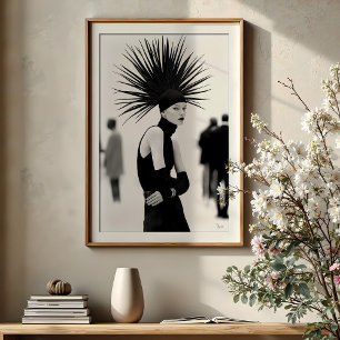 Poster Presença Icônica: Moda Monocromática Avant-Garde