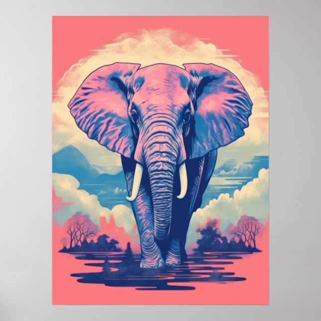 Poster Presença Majestosa: O Elefante Vibrante (Frente)