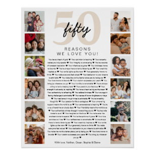 Póster Presente Comemorativo de Aniversário 50 Razões pel