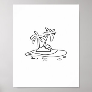 Poster Presente da Ilha do Paraíso, desenho de linha