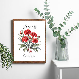 Poster Presente de Aniversário Cravo Flor do Mês de Nasci