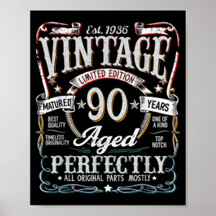 Poster Presente de Aniversário de 90 Anos Vintage 1936 Ho