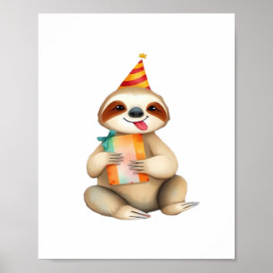 Poster Presente de aniversário de preguiça lindo engraçad