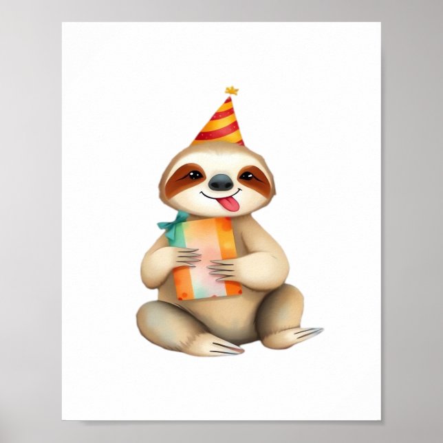 Poster Presente de aniversário de preguiça lindo engraçad (Frente)