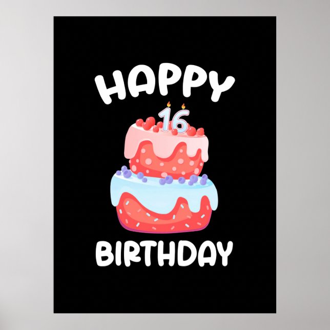 Poster Presente de aniversário | Feliz 16.o aniversário (Frente)