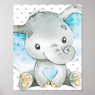 Poster Presente de Arte da Parede do Baby Boy Blue Elepha